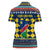 Namibia Christmas Women Polo Shirt with Blue-Yellow Diamond Pattern, Coat of Arms, and Flag Map Motif - Wonder Print Shop