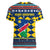 Namibia Christmas Women V-Neck T-Shirt with Blue-Yellow Diamond Pattern, Coat of Arms, and Flag Map Motif - Wonder Print Shop