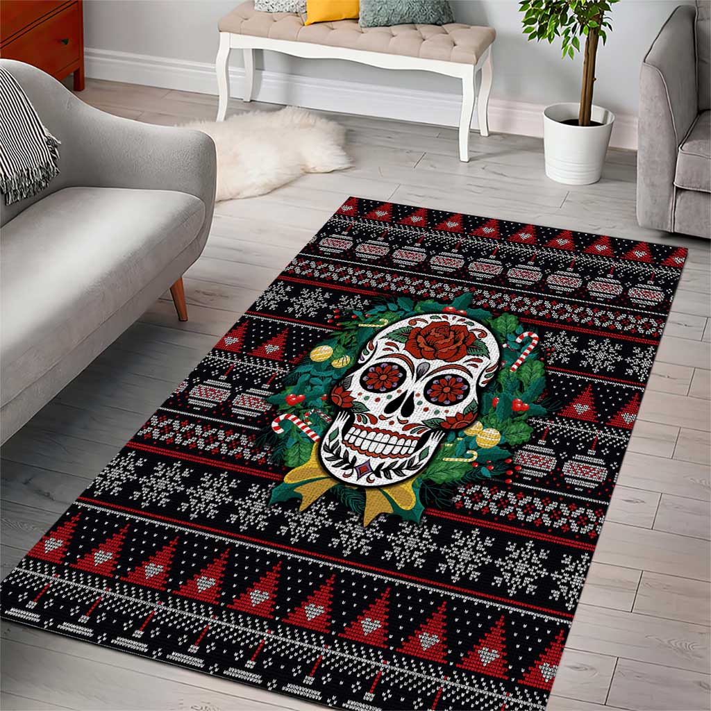 Skull Christmas Area Rug Xmas Holiday Patterns - Wonder Print Shop