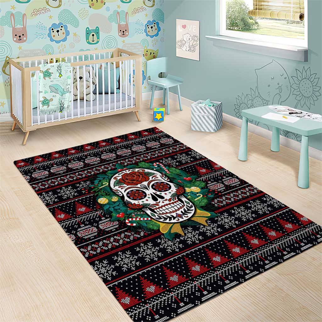 Skull Christmas Area Rug Xmas Holiday Patterns - Wonder Print Shop