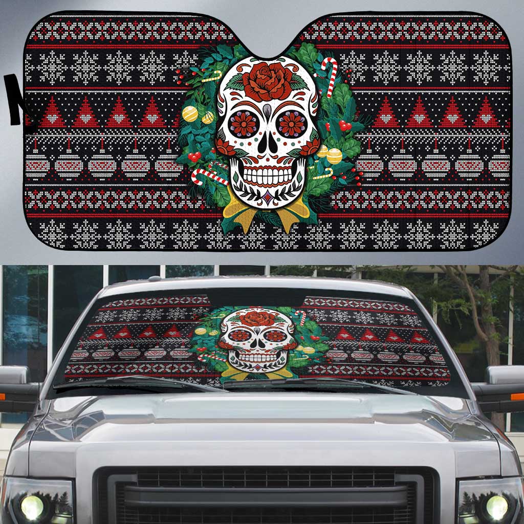 Skull Christmas Auto Sun Shade Xmas Holiday Patterns - Wonder Print Shop