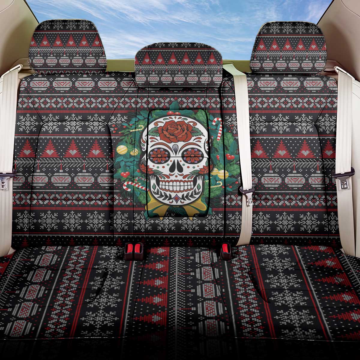 Skull Christmas Back Car Seat Cover Xmas Holiday Patterns - Wonder Print Shop