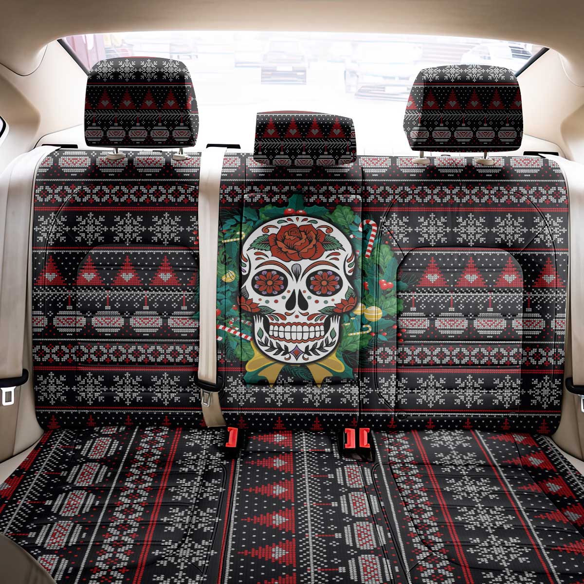 Skull Christmas Back Car Seat Cover Xmas Holiday Patterns - Wonder Print Shop