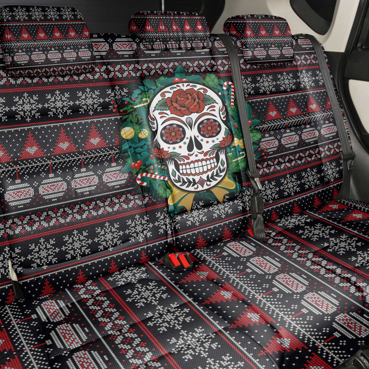 Skull Christmas Back Car Seat Cover Xmas Holiday Patterns - Wonder Print Shop