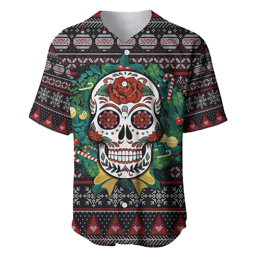 Skull Christmas Baseball Jersey Xmas Holiday Patterns - Wonder Print Shop