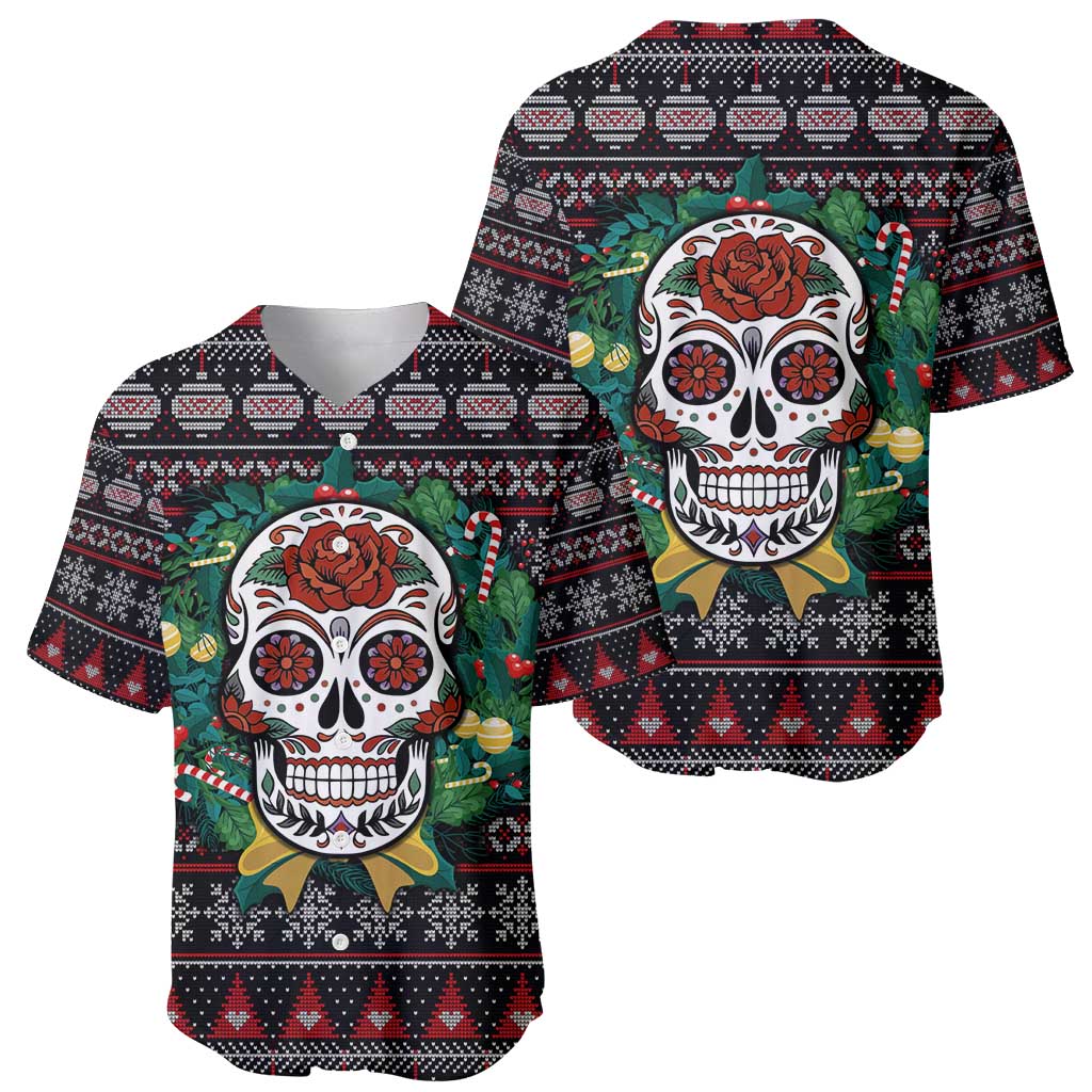 Skull Christmas Baseball Jersey Xmas Holiday Patterns - Wonder Print Shop