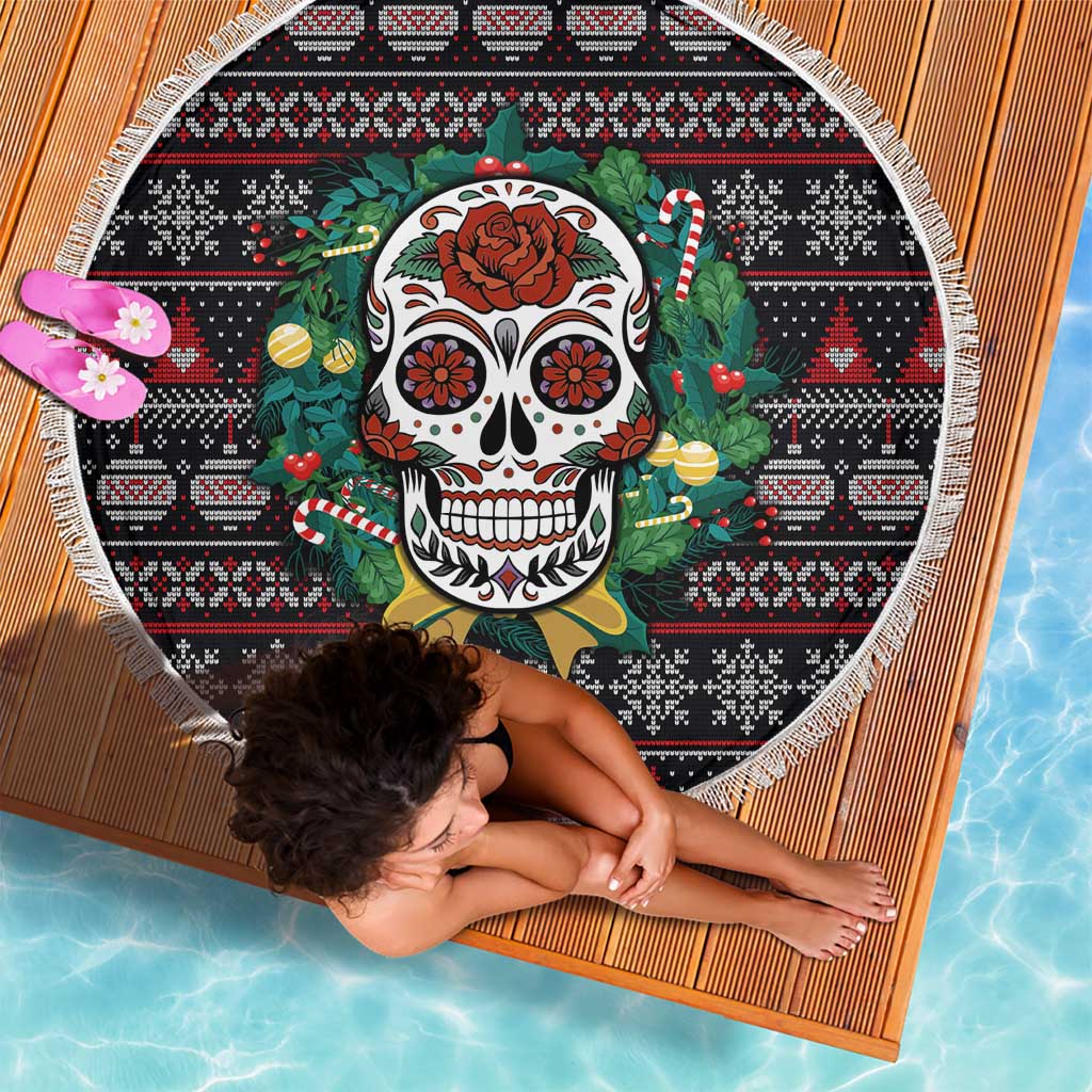Skull Christmas Beach Blanket Xmas Holiday Patterns - Wonder Print Shop