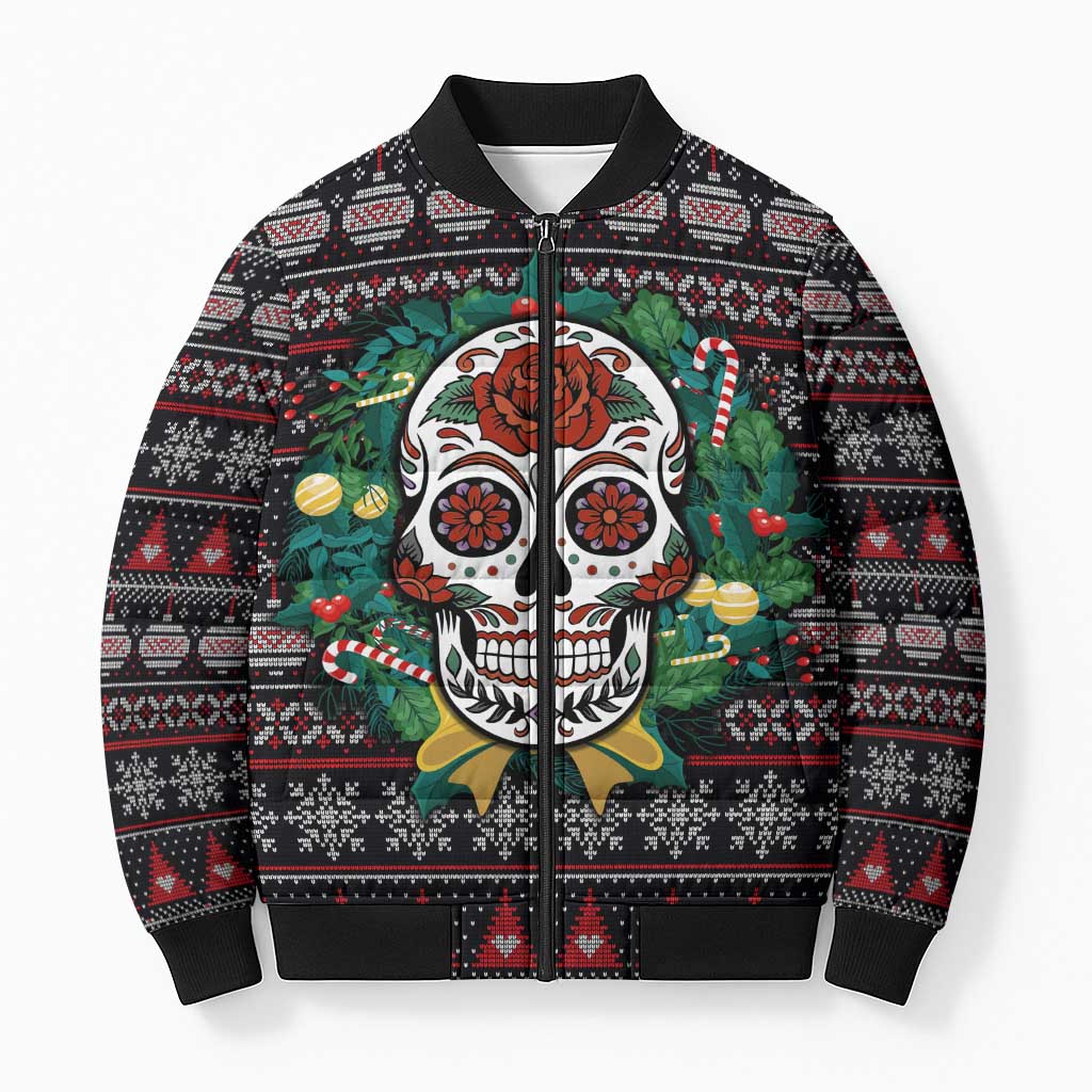 Skull Christmas Bomber Puffer Jacket Xmas Holiday Patterns - Wonder Print Shop