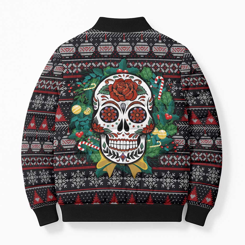 Skull Christmas Bomber Puffer Jacket Xmas Holiday Patterns - Wonder Print Shop