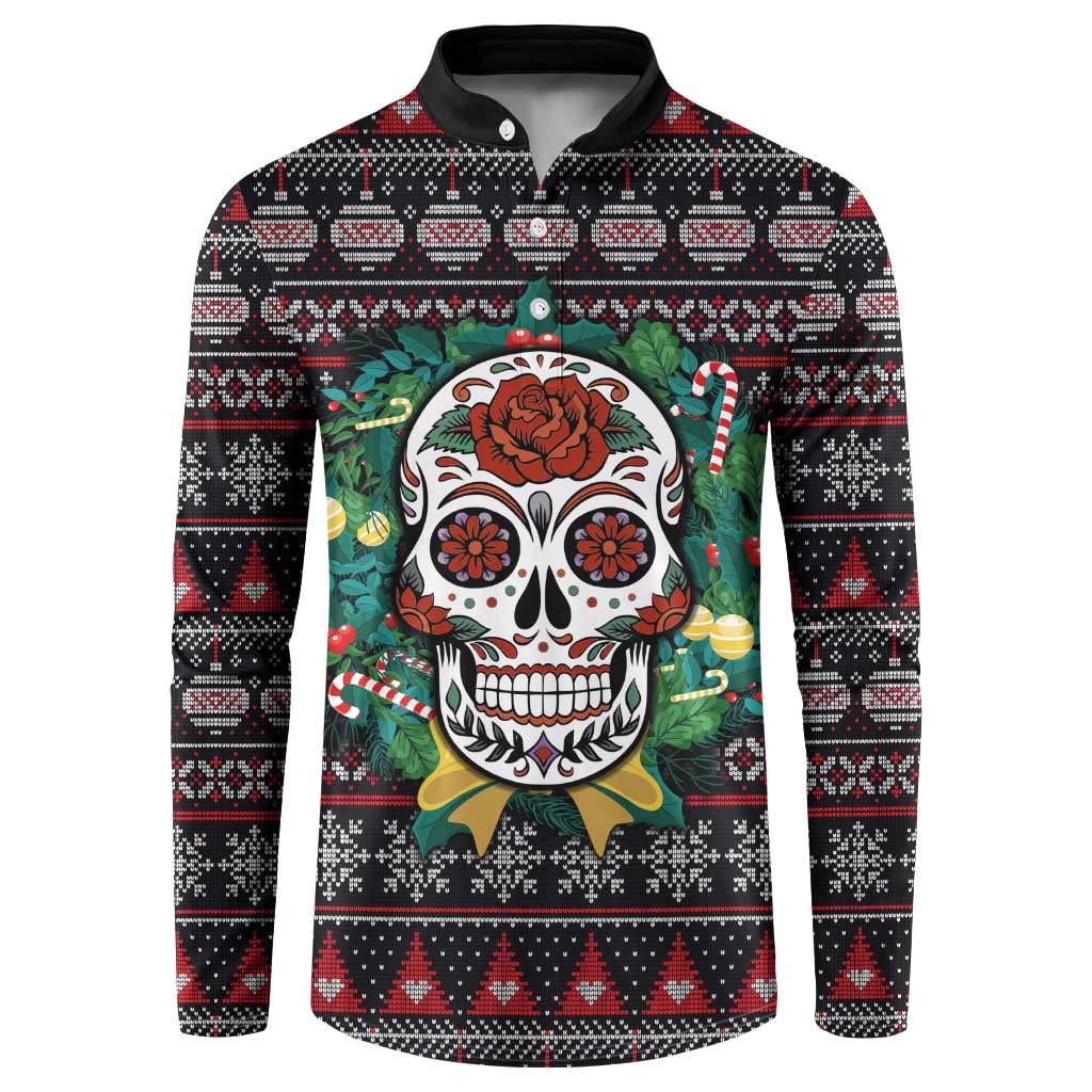 Skull Christmas Button Sweatshirt Xmas Holiday Patterns - Wonder Print Shop