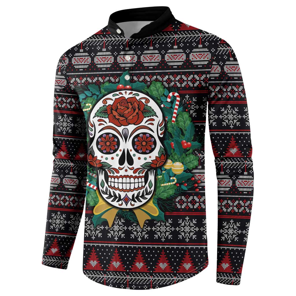 Skull Christmas Button Sweatshirt Xmas Holiday Patterns - Wonder Print Shop