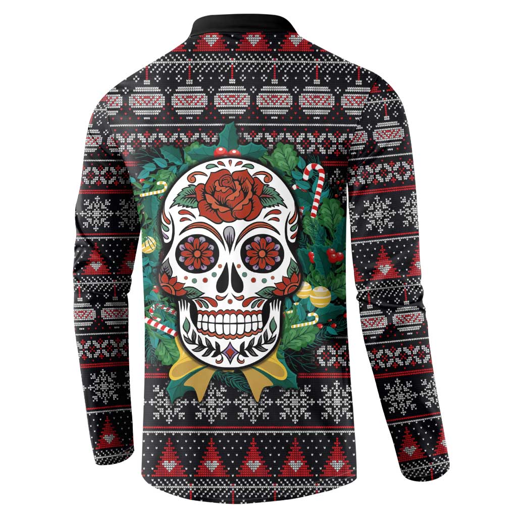 Skull Christmas Button Sweatshirt Xmas Holiday Patterns - Wonder Print Shop