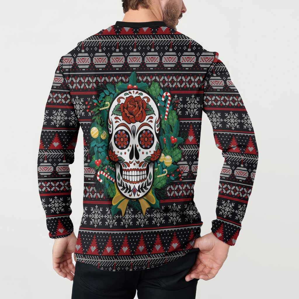 Skull Christmas Button Sweatshirt Xmas Holiday Patterns - Wonder Print Shop