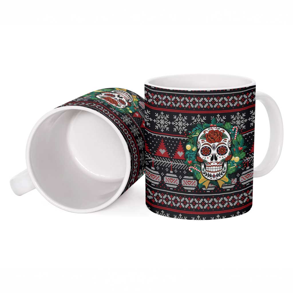 Skull Christmas Ceramic Mug Xmas Holiday Patterns - Wonder Print Shop