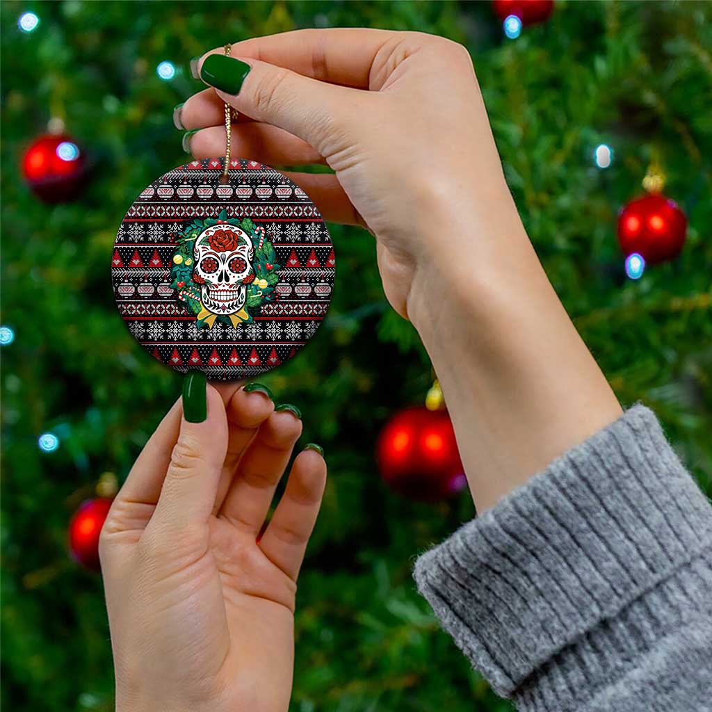 Skull Christmas Ceramic Ornament Xmas Holiday Patterns - Wonder Print Shop