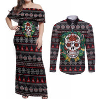 Skull Christmas Couples Matching Off Shoulder Maxi Dress and Long Sleeve Button Shirt Xmas Holiday Patterns - Wonder Print Shop