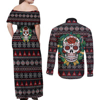 Skull Christmas Couples Matching Off Shoulder Maxi Dress and Long Sleeve Button Shirt Xmas Holiday Patterns - Wonder Print Shop