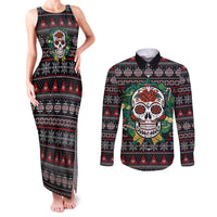 Skull Christmas Couples Matching Tank Maxi Dress and Long Sleeve Button Shirt Xmas Holiday Patterns - Wonder Print Shop