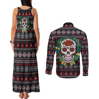 Skull Christmas Couples Matching Tank Maxi Dress and Long Sleeve Button Shirt Xmas Holiday Patterns - Wonder Print Shop