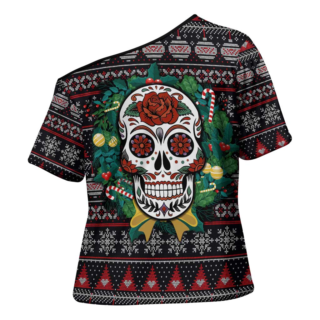 Skull Christmas Cross Shoulder Shirt Xmas Holiday Patterns - Wonder Print Shop