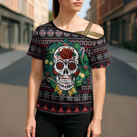 Skull Christmas Cross Shoulder Shirt Xmas Holiday Patterns - Wonder Print Shop