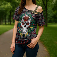Skull Christmas Cross Shoulder Shirt Xmas Holiday Patterns - Wonder Print Shop