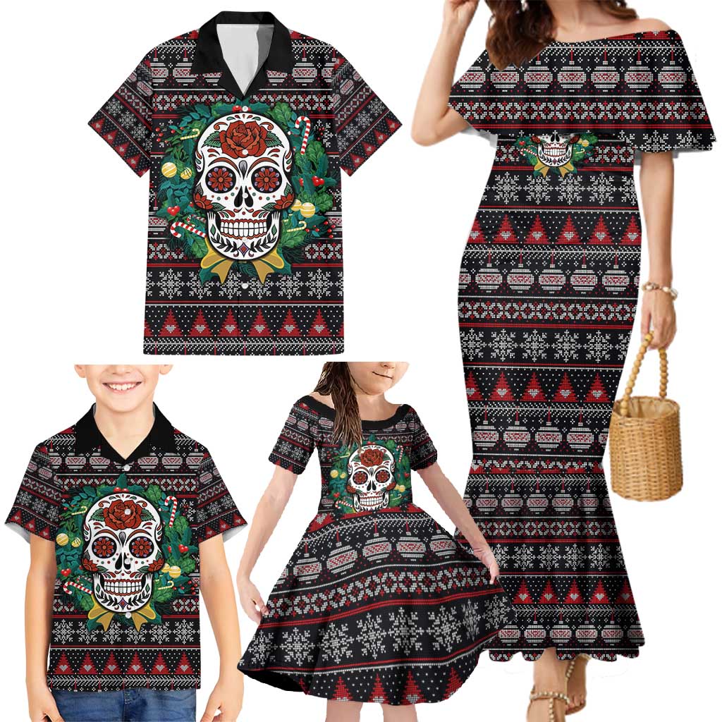 Skull Christmas Family Matching Mermaid Dress and Hawaiian Shirt Xmas Holiday Patterns - Wonder Print Shop