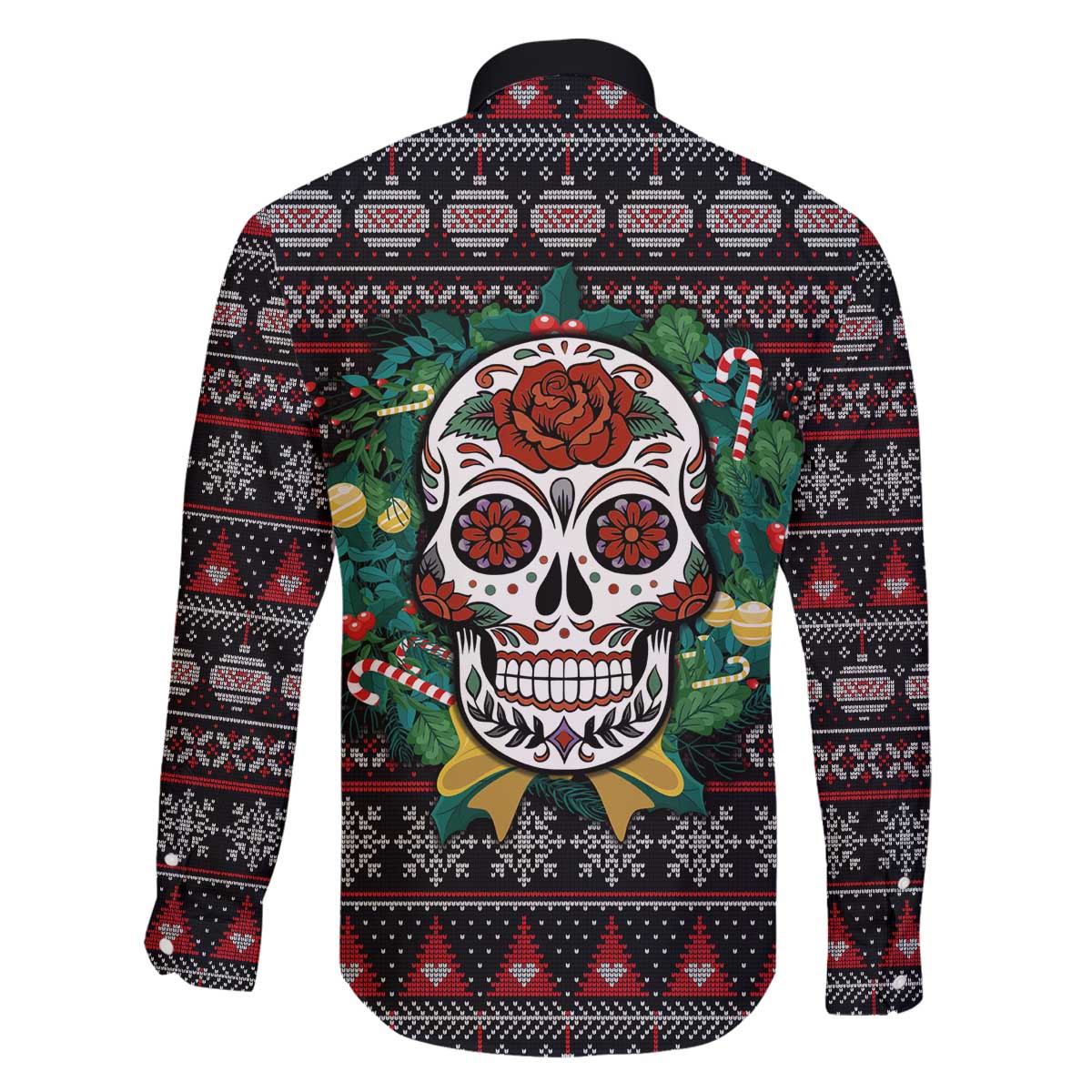 Skull Christmas Family Matching Off The Shoulder Long Sleeve Dress and Hawaiian Shirt Xmas Holiday Patterns - Wonder Print Shop