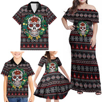 Skull Christmas Family Matching Off Shoulder Maxi Dress and Hawaiian Shirt Xmas Holiday Patterns - Wonder Print Shop