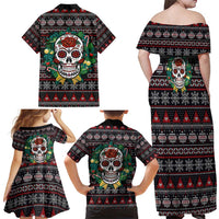 Skull Christmas Family Matching Off Shoulder Maxi Dress and Hawaiian Shirt Xmas Holiday Patterns - Wonder Print Shop