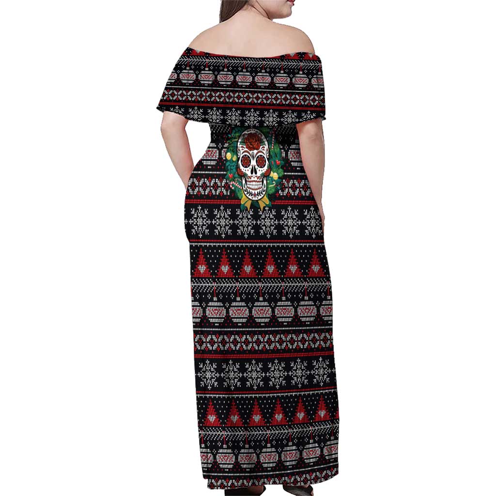 Skull Christmas Family Matching Off Shoulder Maxi Dress and Hawaiian Shirt Xmas Holiday Patterns - Wonder Print Shop