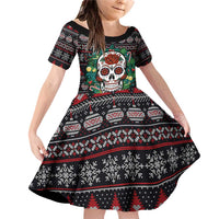 Skull Christmas Family Matching Off Shoulder Short Dress and Hawaiian Shirt Xmas Holiday Patterns - Wonder Print Shop