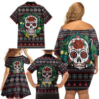 Skull Christmas Family Matching Off Shoulder Short Dress and Hawaiian Shirt Xmas Holiday Patterns - Wonder Print Shop