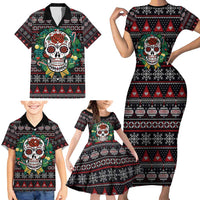 Skull Christmas Family Matching Short Sleeve Bodycon Dress and Hawaiian Shirt Xmas Holiday Patterns - Wonder Print Shop