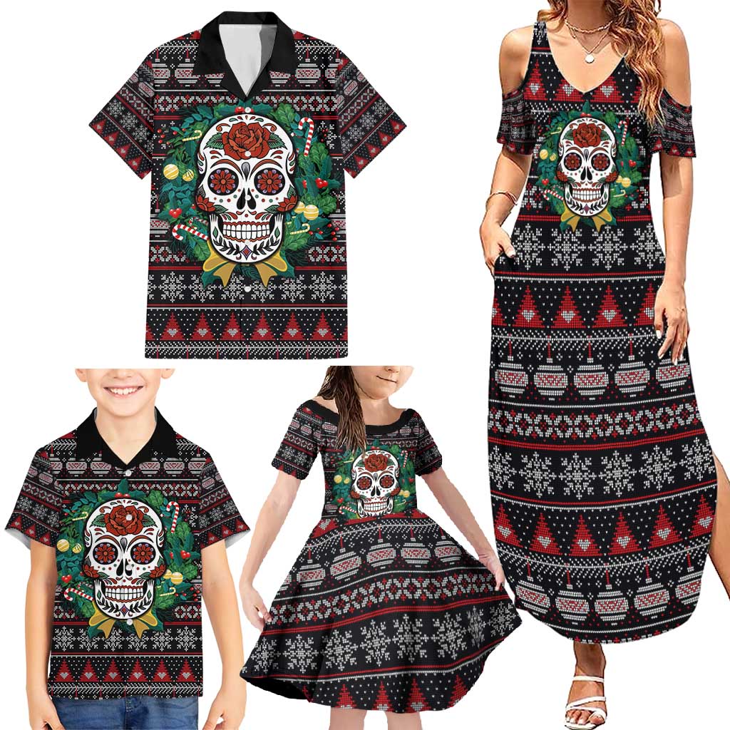 Skull Christmas Family Matching Summer Maxi Dress and Hawaiian Shirt Xmas Holiday Patterns - Wonder Print Shop