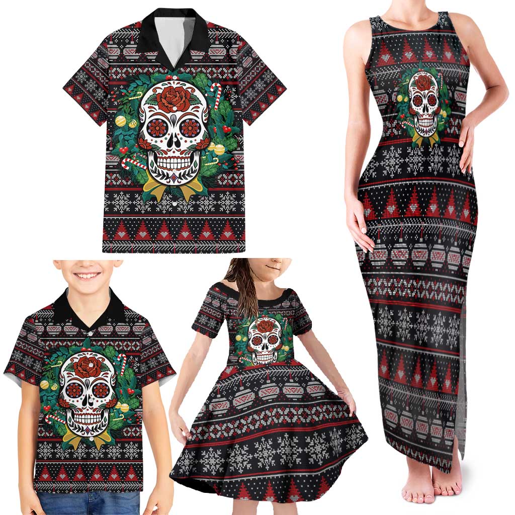 Skull Christmas Family Matching Tank Maxi Dress and Hawaiian Shirt Xmas Holiday Patterns - Wonder Print Shop