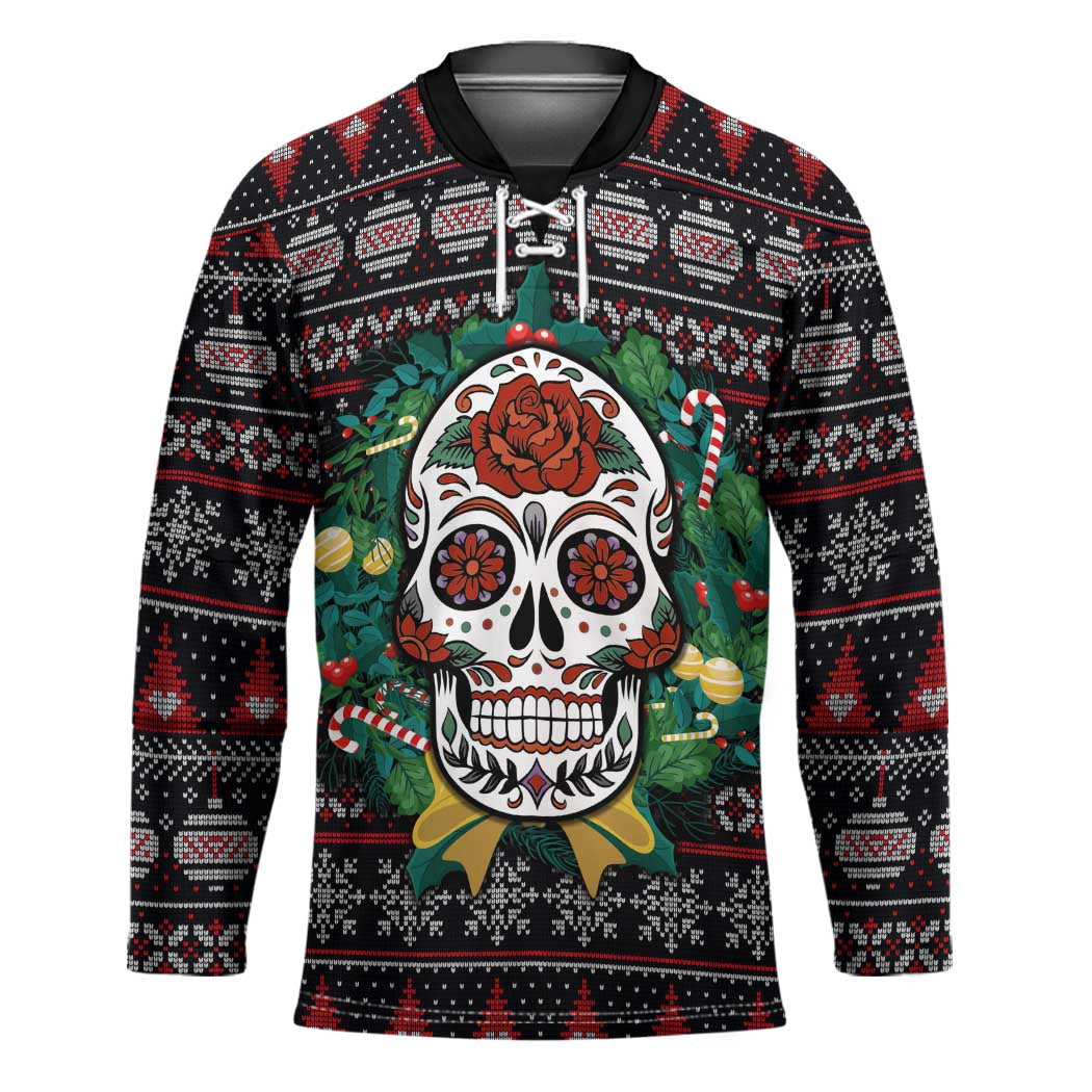 Skull Christmas Hockey Jersey Xmas Holiday Patterns - Wonder Print Shop