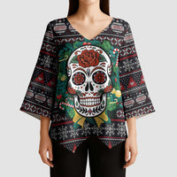 Skull Christmas Kimono Sleeve Blouse Xmas Holiday Patterns - Wonder Print Shop