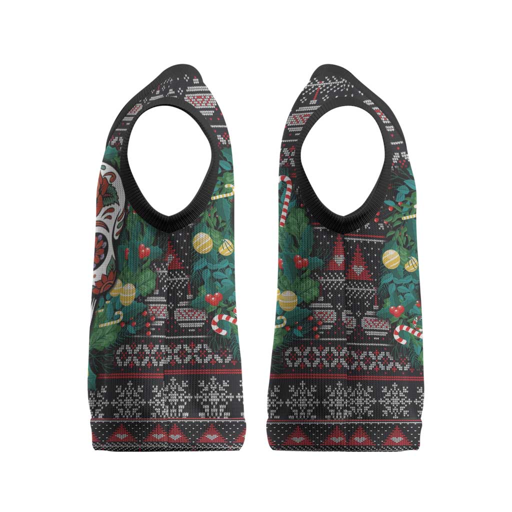 Skull Christmas Knitted V-Neck Vest Xmas Holiday Patterns - Wonder Print Shop