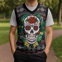 Skull Christmas Knitted V-Neck Vest Xmas Holiday Patterns - Wonder Print Shop