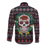 Skull Christmas Long Sleeve Button Shirt Xmas Holiday Patterns - Wonder Print Shop