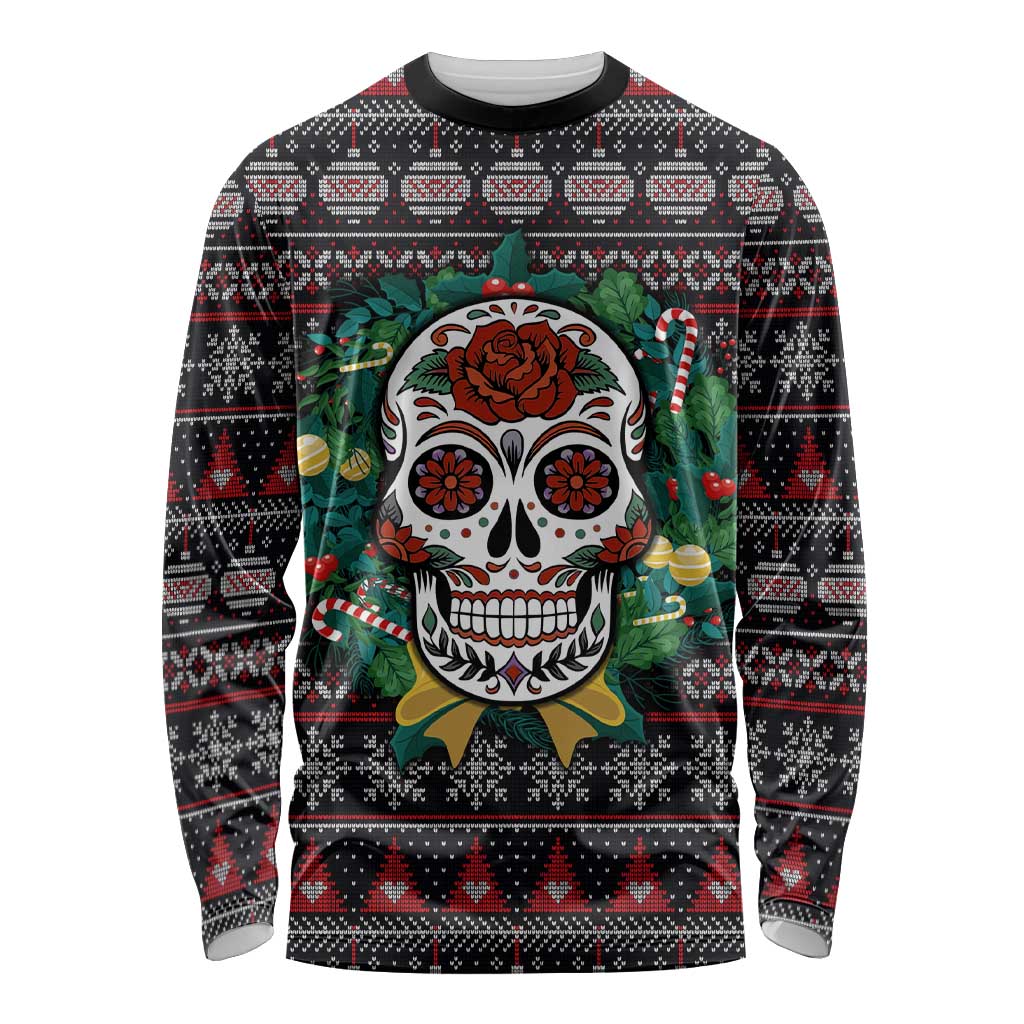 Skull Christmas Long Sleeve Shirt Xmas Holiday Patterns - Wonder Print Shop