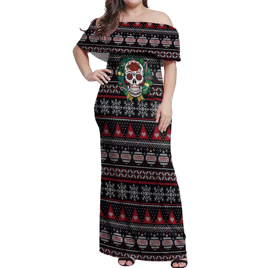 Skull Christmas Off Shoulder Maxi Dress Xmas Holiday Patterns - Wonder Print Shop