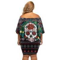 Skull Christmas Off Shoulder Short Dress Xmas Holiday Patterns - Wonder Print Shop