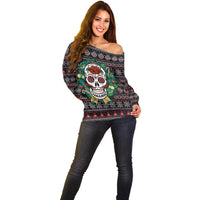 Skull Christmas Off Shoulder Sweater Xmas Holiday Patterns - Wonder Print Shop