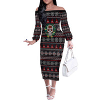 Skull Christmas Off The Shoulder Long Sleeve Dress Xmas Holiday Patterns - Wonder Print Shop
