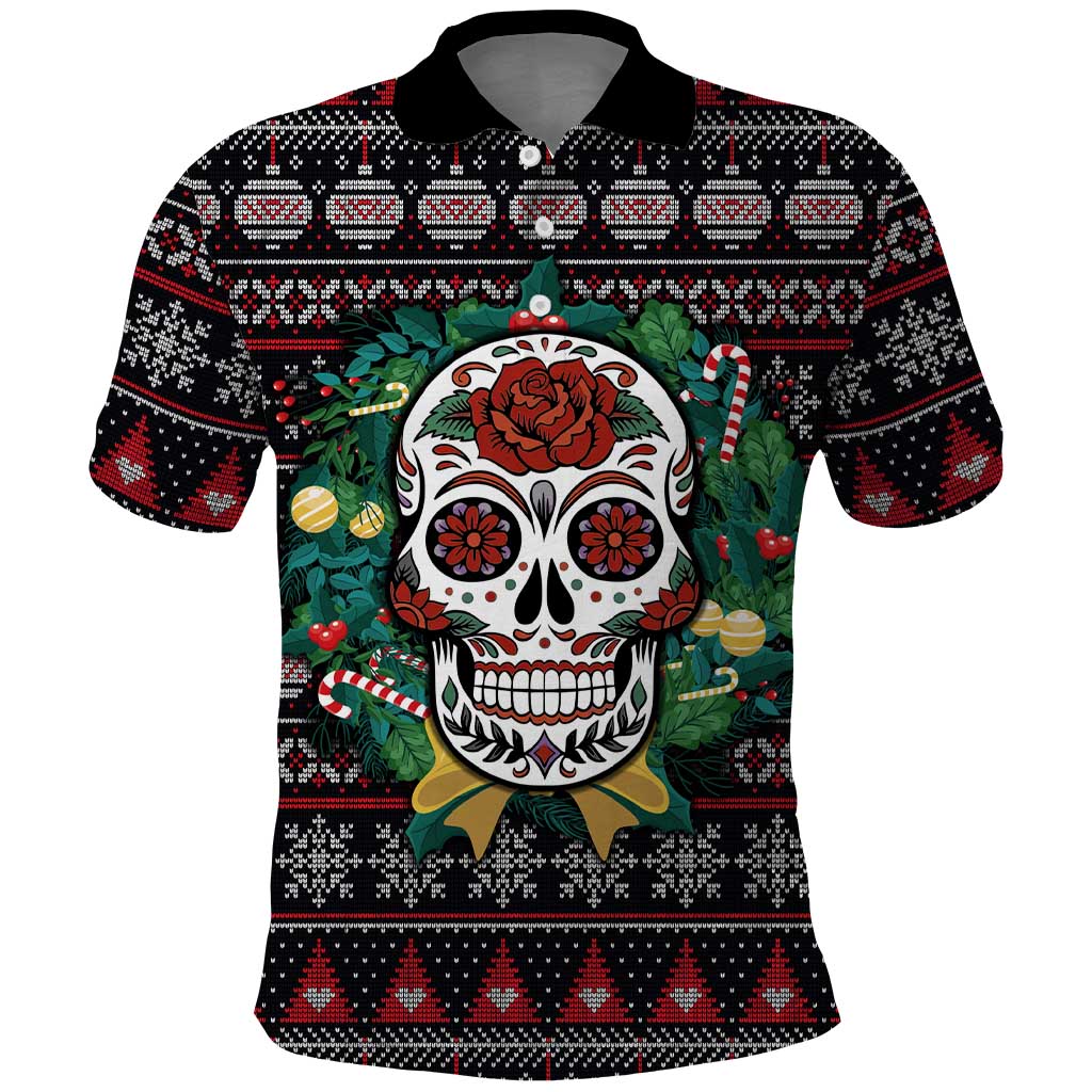 Skull Christmas Polo Shirt Xmas Holiday Patterns - Wonder Print Shop