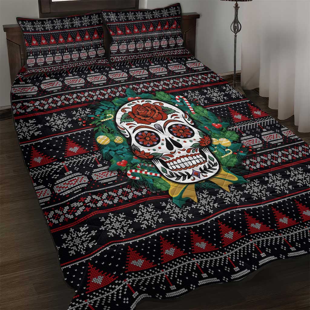 Skull Christmas Quilt Bed Set Xmas Holiday Patterns - Wonder Print Shop