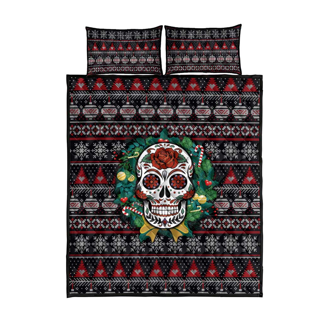 Skull Christmas Quilt Bed Set Xmas Holiday Patterns - Wonder Print Shop