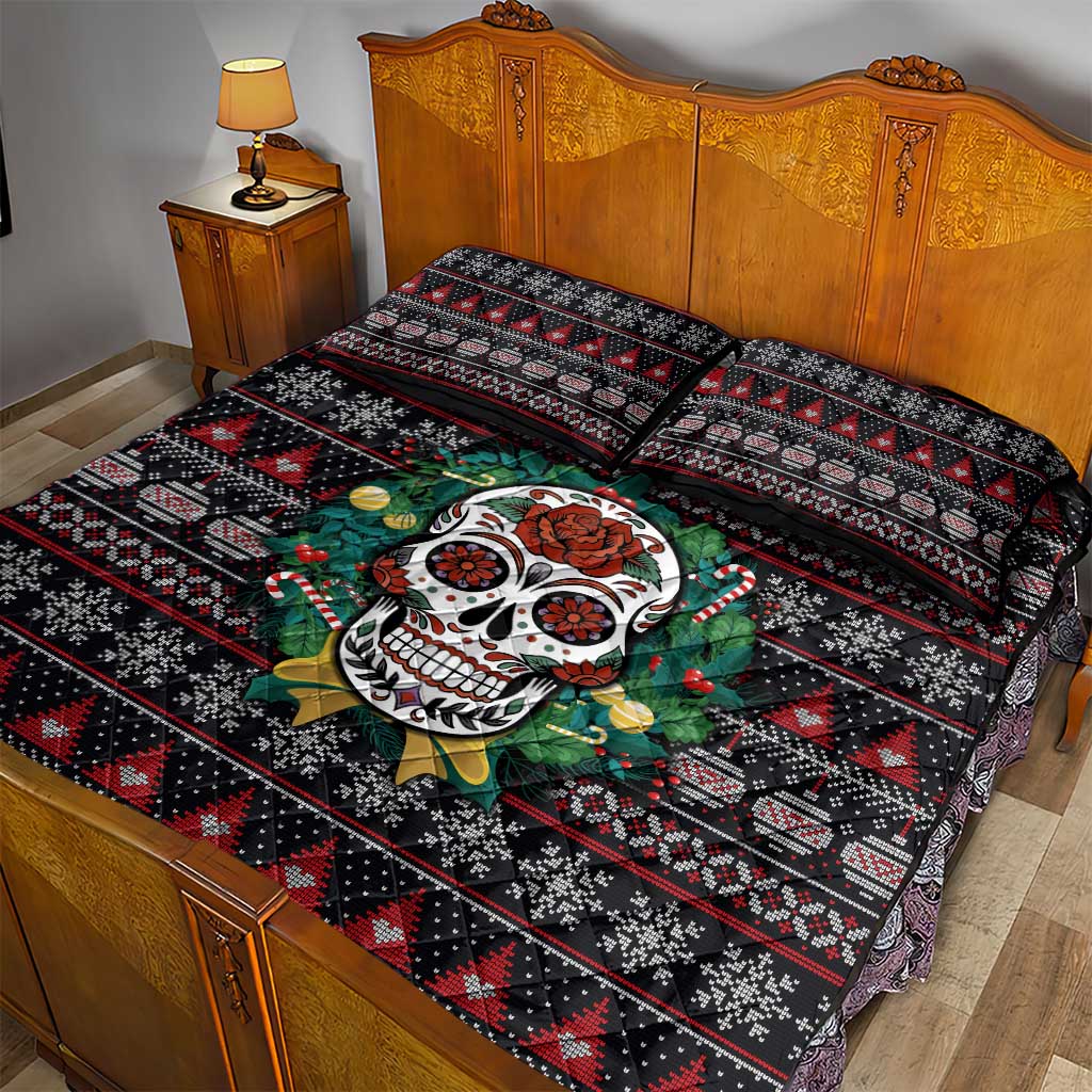 Skull Christmas Quilt Bed Set Xmas Holiday Patterns - Wonder Print Shop